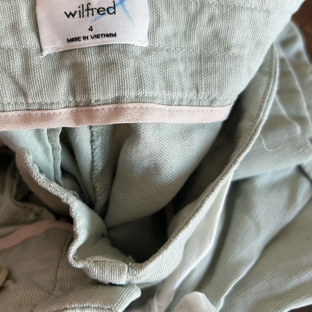 Aritzia Wilfred Pants Allant Sage Green Linen Blend Drawstring Size 4